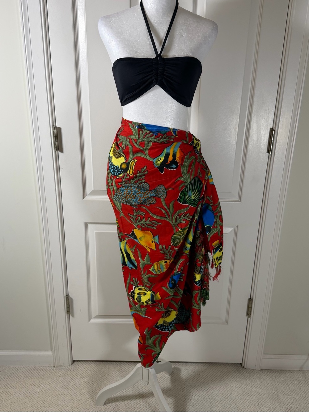 Vibrant Red Tropical Fish Swim Sarong